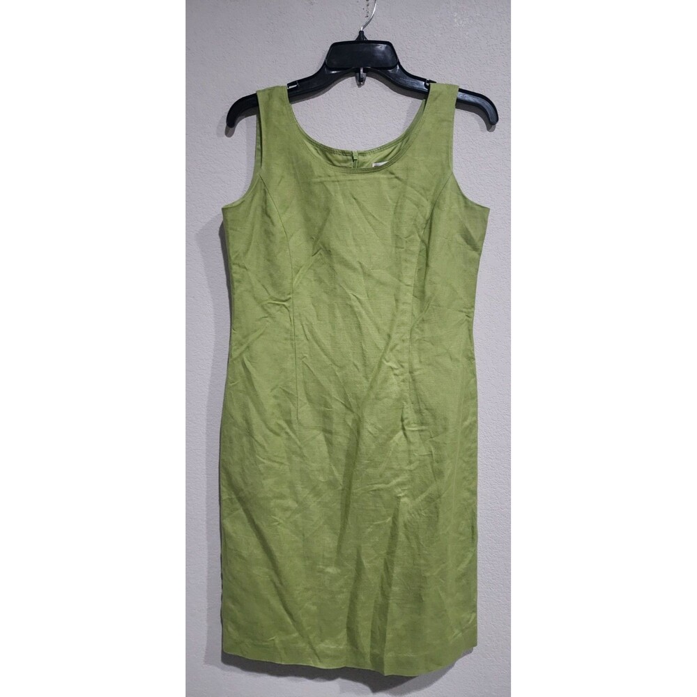 Jessica Howard Womens Maxi Dress Sz 6P Green Linen Blend Sleeveless Neutral